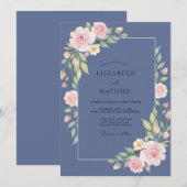Schieferrote Hochzeit mit Eukalyptus Einladung (Vorne/Hinten)