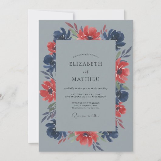 Schieferrote Mohn-Hochzeit Einladung (Vorderseite)