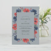 Schieferrote Mohn-Hochzeit Einladung (Stehend Vorderseite)