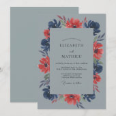 Schieferrote Mohn-Hochzeit Einladung (Vorne/Hinten)