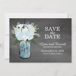 Schiefertafel-Mason-Glas-Hortensien HEIRATET UNS Save The Date
