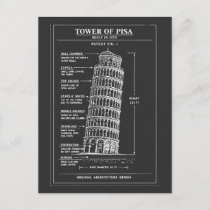 Schiefes Turm von Pisa Blueprint-Kunst Postkarte