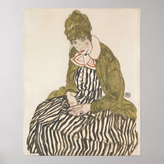 Schiele - Bearbeitung mit gestreiftem Kleid Poster (Vorne)
