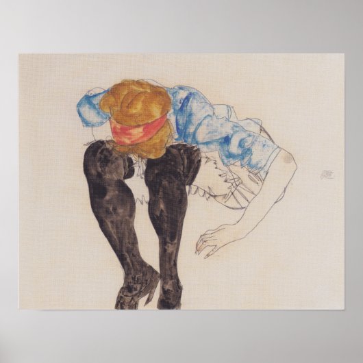 Schiele - Blonde ist mit schwarzen Strümpfen überg Poster (Vorne)