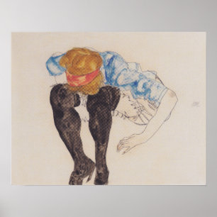 Schiele - Blonde nach vorne gebeugt mit schwarzen Poster