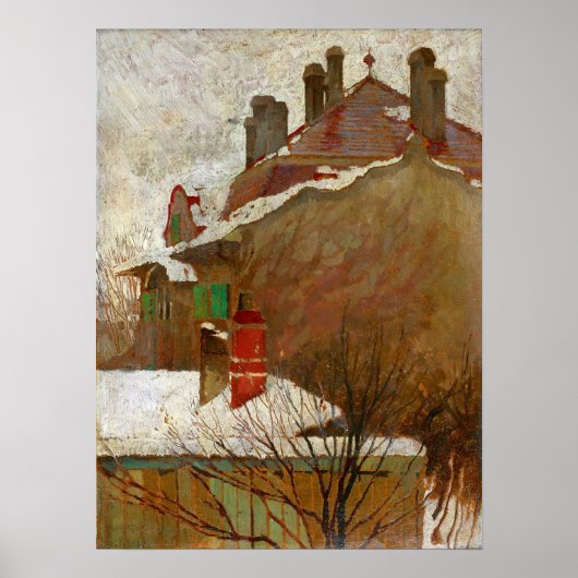 Schiele - Ferienhäuser im Winter (Aussicht aus dem Poster (Vorne)