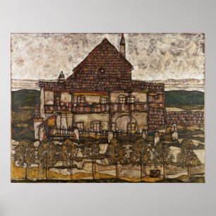 Schiele - Haus mit Steindach (altes Haus) Poster