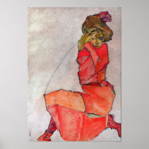 Schiele - Knetfrau in orange-rotem Kleid Poster