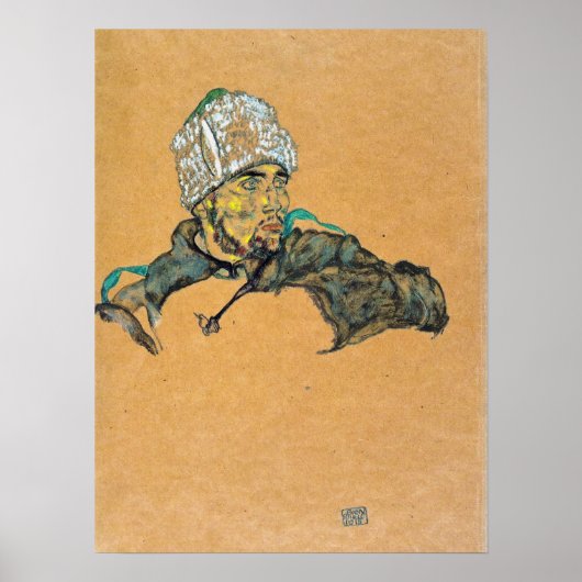 Schiele - russischer Kriegsgefangener mit Pelzhut Poster (Vorne)