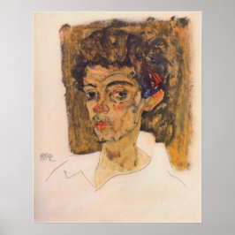Schiele - Selbstportrait gegen braunen Hintergrund Poster