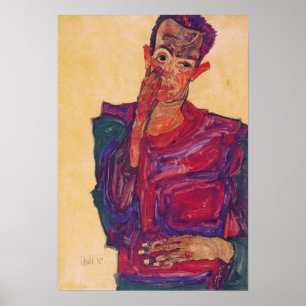 Schiele - Selbstportrait mit reduzierter Augenlidf Poster