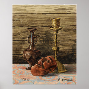 Schiele - Stillleben mit Kerzenständer Vase und Ma Poster
