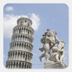 Schießturm von Pisa und Statue, Italien Quadratischer Aufkleber