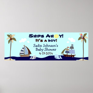 Schiff Ahoy Nautical Baby Shower Banner Poster