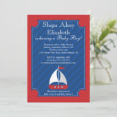 Schiff Ahoy Nautical Sailboat Boy Baby Dusche Einladung (Stehend Vorderseite)