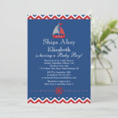 Schiff Ahoy Nautical Sailboat Boy Baby Dusche Einladung (Stehend Vorderseite)