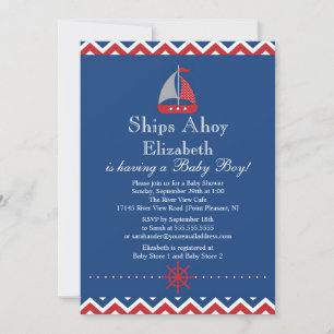 Schiff Ahoy Nautical Sailboat Boy Baby Dusche Einladung