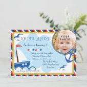 Schiff Ahoy nautische Geburtstagseinladung Einladung (Stehend Vorderseite)