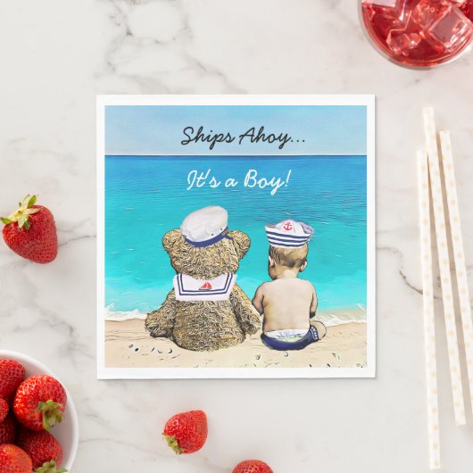 Schiff Ahoy, sein Junge, Nautical Baby Dusche Serviette (Beispiel)