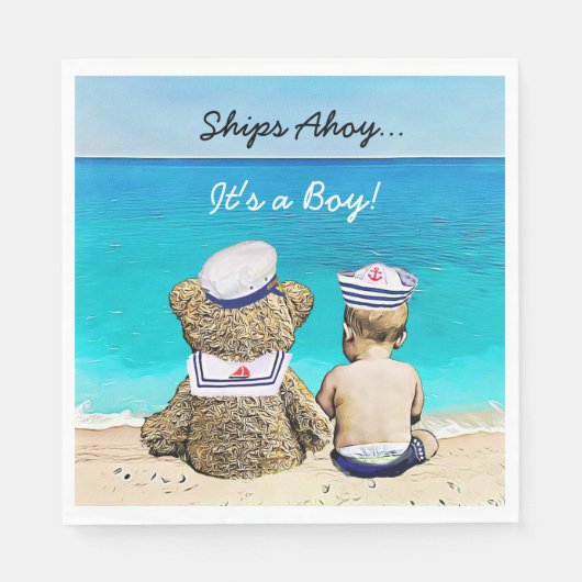 Schiff Ahoy, sein Junge, Nautical Baby Dusche Serviette (Vorderseite)