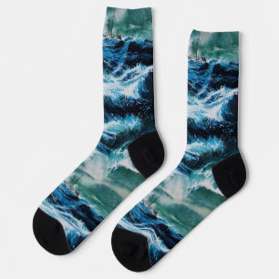 Schiff auf dem Meer im Sturm / Anker und Seil Socken