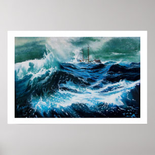 Schiff auf dem Meer im Sturm Poster