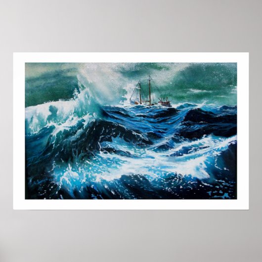 Schiff auf dem Meer im Sturm Poster (Vorne)
