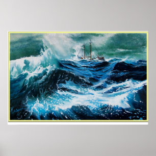 Schiff auf dem Meer im Sturm Poster