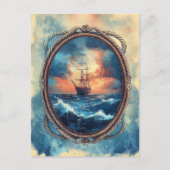 Schiff auf der Stormy Sea Rope Border Art Postkarte (Vorderseite)