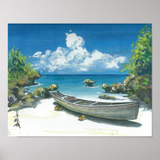 Schiff auf Okinawa Beach Malposter Poster