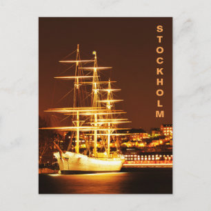 Schiff bei Nacht in Stockholm, Schweden Postkarte