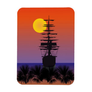 Schiff bei Sonnenuntergang Magnet