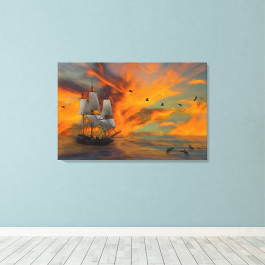 Schiff bei Sunset Leinwanddruck (Insitu (Holzboden))