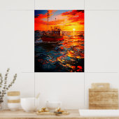Schiff bei Sunset Poster (Küche)