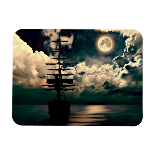 Schiff bei Vollmond Magnet (Horizontal)
