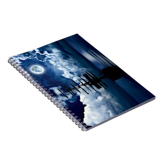 Schiff bei Vollmond Notebook Notizblock (Rechte Seite)
