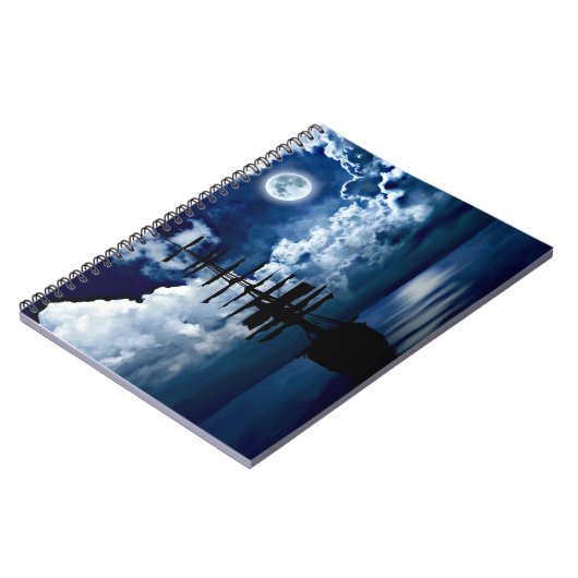 Schiff bei Vollmond Notebook Notizblock (Linke Seite)