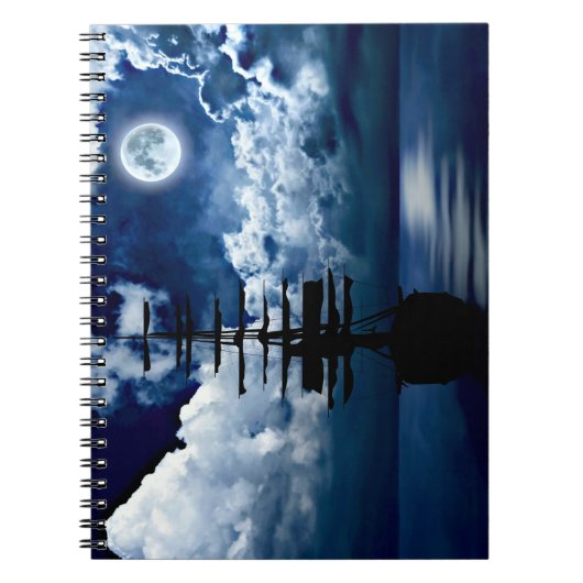Schiff bei Vollmond Notebook Notizblock (Vorderseite)