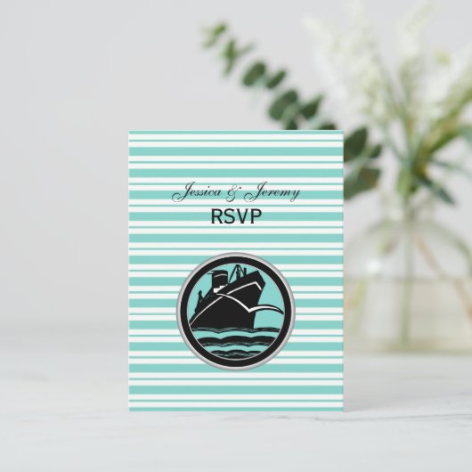 Schiff blauer weißer Streifen UAWG 1 Einladungspostkarte (Stehend Vorderseite)