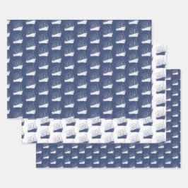 Schiff der Nautischen Marine Blau- und Weißschiff Geschenkpapier Set