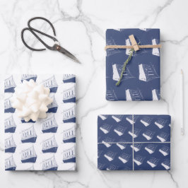 Schiff der Nautischen Marine Blau- und Weißschiff Geschenkpapier Set