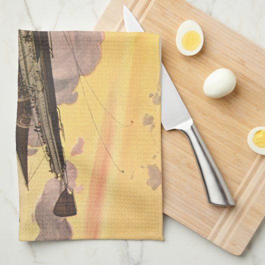 Schiff der Vintagen Science Fiction Geschirrtuch (Viertel Falte)