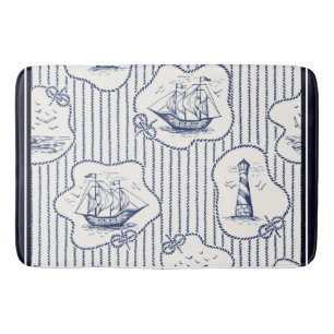 Schiff Elements Blue White Lighthouse Ship Badematte