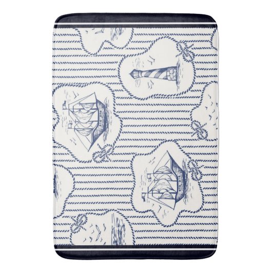 Schiff Elements Blue White Lighthouse Ship Badematte (Vorderseite Vertikal)