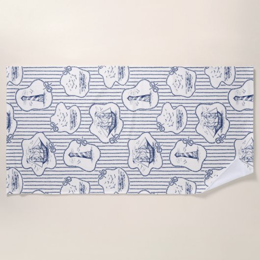 Schiff Elements Blue White Lighthouse Ship Strandtuch (Vorderseite)