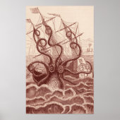 Schiff gegen Oktopus Poster (Vorne)