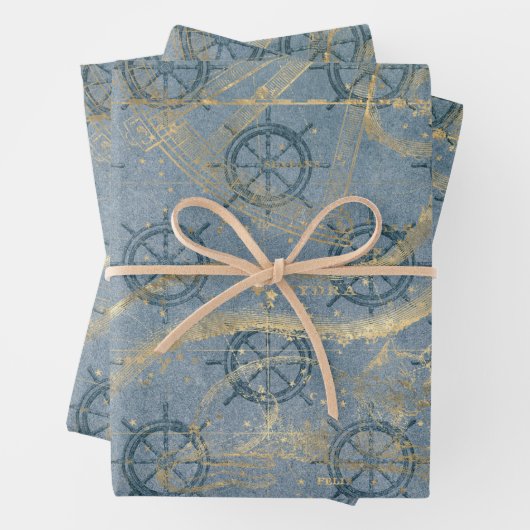 Schiff Helm auf blau Geschenkpapier Set (Beispiel)