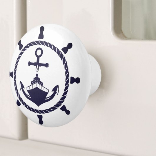 Schiff Helm Nautical Coastal Blue Beach Yacht Keramikknauf