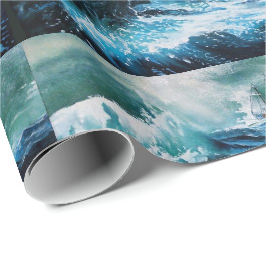 Schiff im Meer im Sturm Geschenkpapier (Rolleneckpunkt)