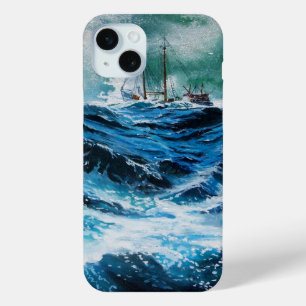 Schiff im Meer im Sturm / Navy Blue iPhone 15 Mini Hülle